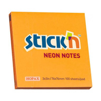 Karteczki samoprzylepne Stick`n 76x76mm neonowe kolory pomarańczowy